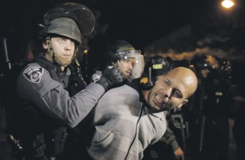 Police arrest Prawer bill protester 370 (photo credit: REUTERS)