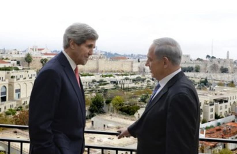 Netanyahu and Kerry overlooking Jerusalem 370 (photo credit: Matty Stern/U.S. Embassy Tel Aviv   )
