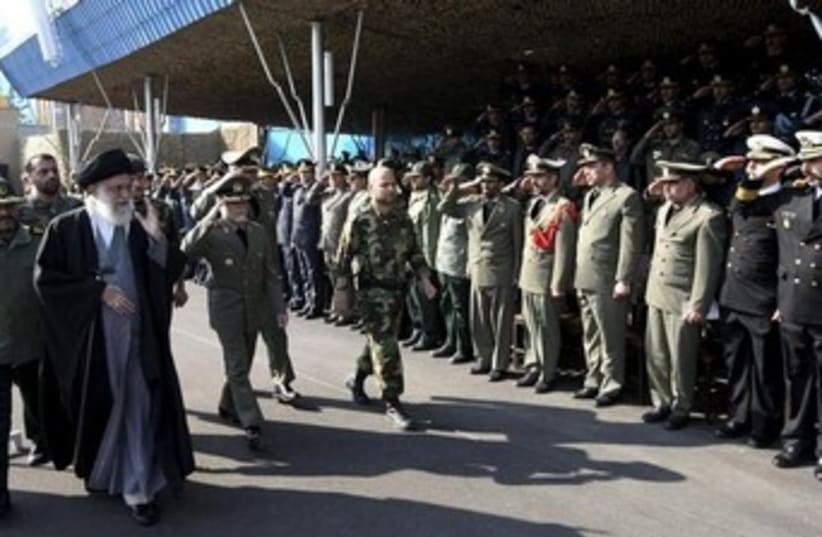 Khamenei in front of Revolutionary Guard 370 (photo credit: REUTERS/Khamenei.ir/Handout)