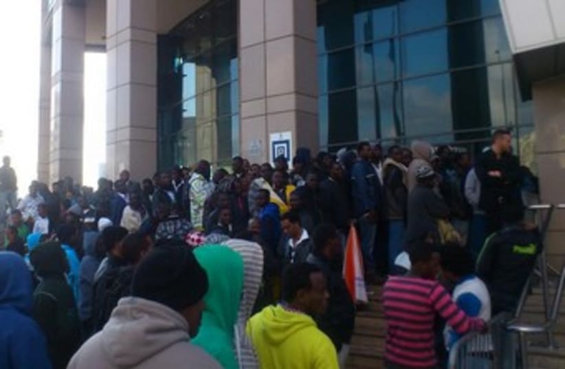 African migrants gather outside Interior Ministry in TA (photo credit: Ben Hartman)