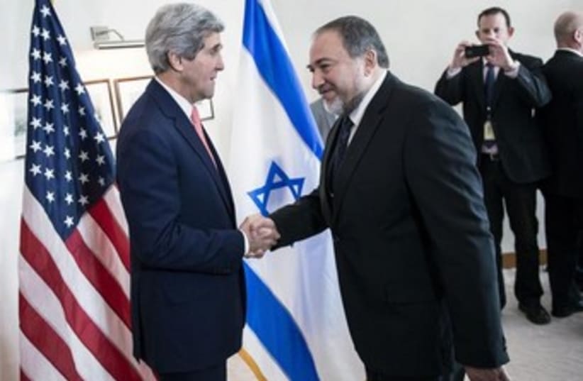 US Secretary of State John Kerry and FM Avigdor Liberman (photo credit: REUTERS)