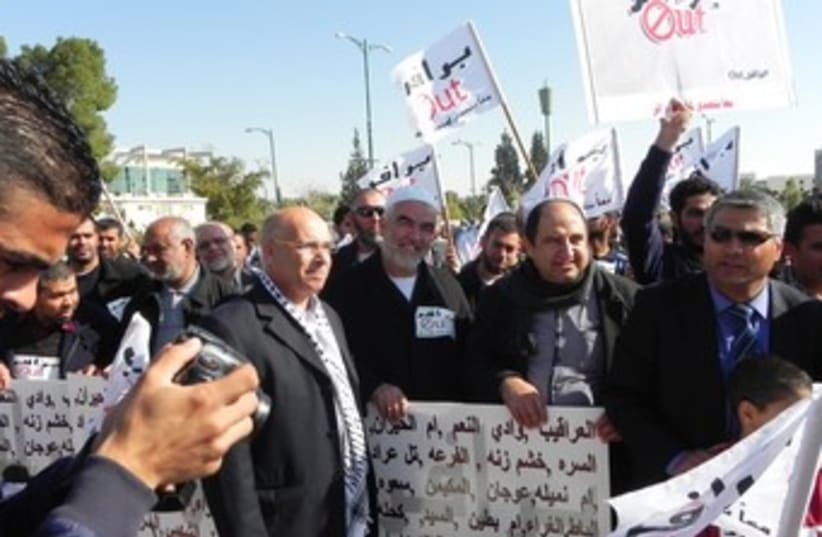 Israeli Arab MKs rally in Beersheba against the Prawer Plan (photo credit: YASSER OKBI)
