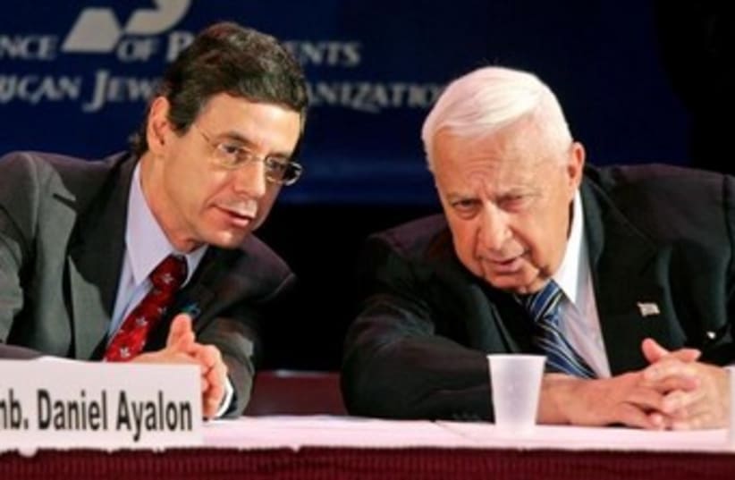 Ariel Sharon and then Israeli ambassador to the US Danny Ayalon [file]. (photo credit: REUTERS/Gil Cohen Magen GCM/CN)