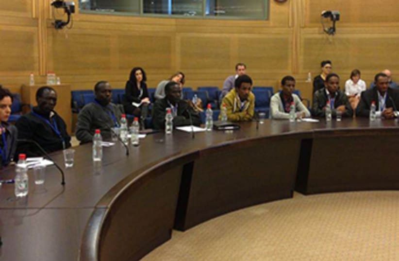 Migrants testify in Knesset (photo credit: Michal Rozin's office)