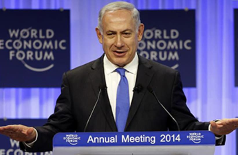 PM Netanyahu speaks at Davos Economic Forum (photo credit: REUTERS)