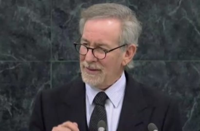 Director Steven Spielberg speaks at a special General Assembly session marking International Holocaust Day, January 27, 2014. (photo credit: screenshot)