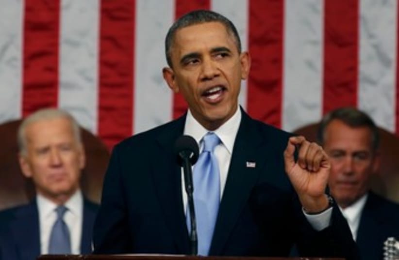 US President Barack Obama delivers his State of the Union speech on Capitol Hill in Washington, January 28, 2014. (photo credit: REUTERS)