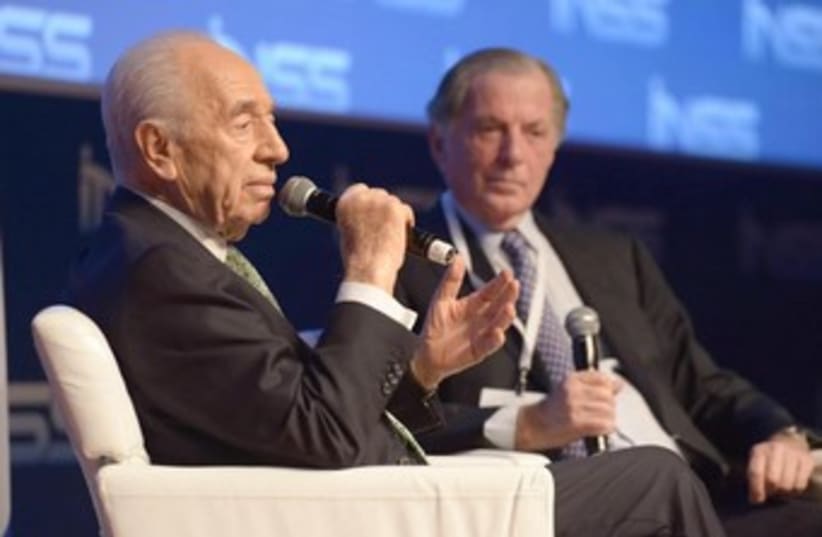 President Shimon Peres at the INSS Conference on Wednesday. (photo credit: COURTESY OF THE PRESIDENT'S RESIDENCE)