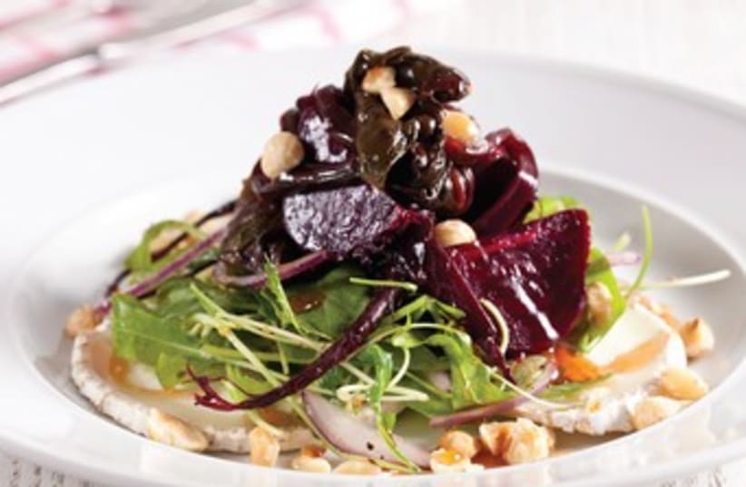 Roasted beets and cheese salad (photo credit: BOAZ LAVI)