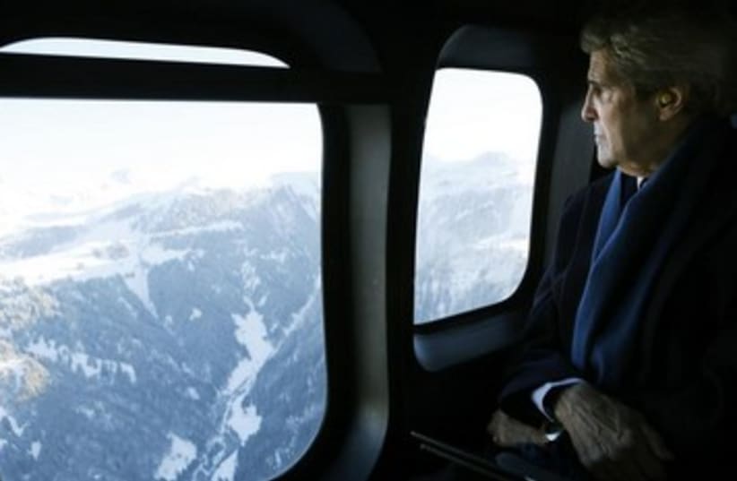 US Secretary of State John Kerry en route to Davos (photo credit: REUTERS)