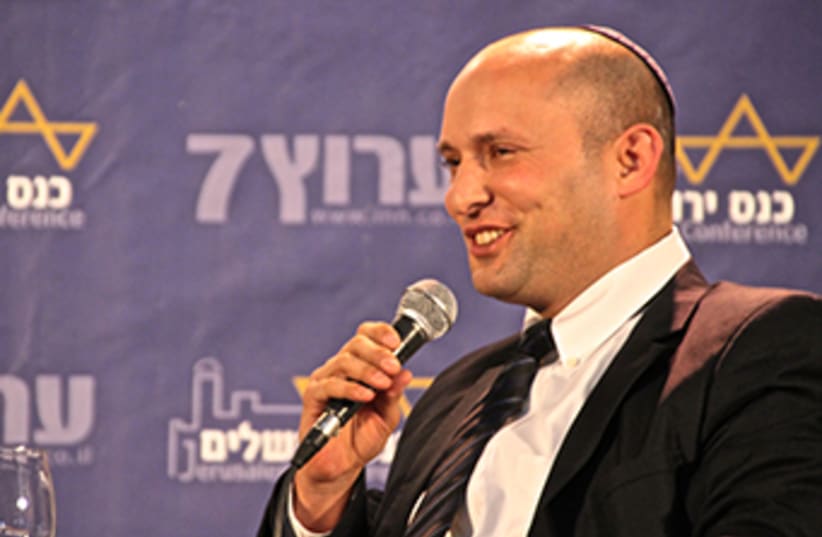 Economy Minister Naftali Bennett speaks at Jerusalem Conference (photo credit: TOVAH LAZAROFF)