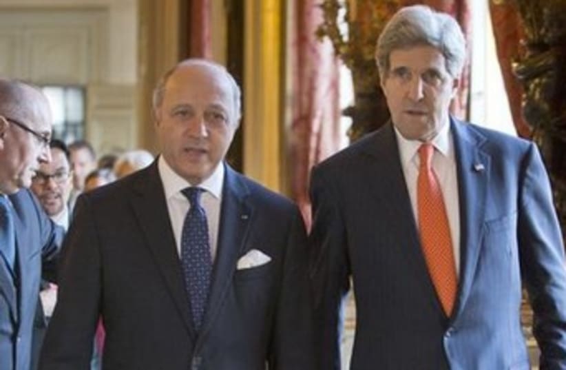 US Secretary of State Kerry and his French counterpart Fabius (photo credit: REUTERS)