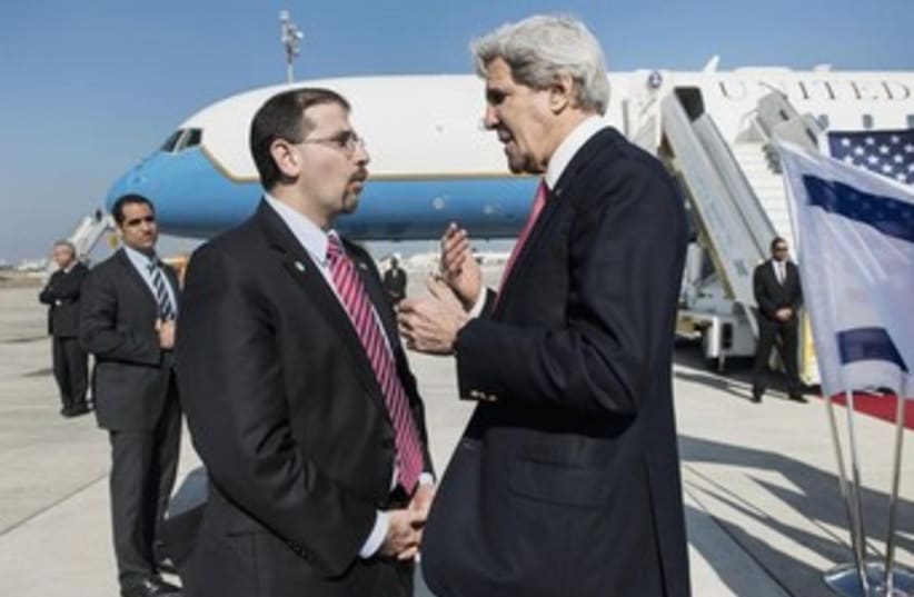 US Ambassador to Israel Dan Shapiro and US Secretary of State John Kerry. (photo credit: REUTERS)