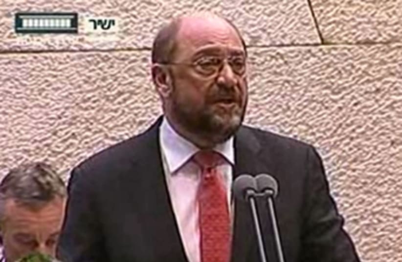 European Parliament President Martin Schulz addresses Knesset, Feb 12, 2013 (photo credit: KNESSET CHANNEL)