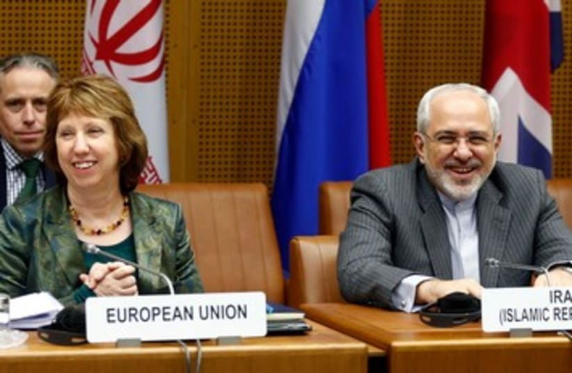 The EU's Ashton and Iran's Zarif in Vienna, February 18, 2014. (photo credit: REUTERS)