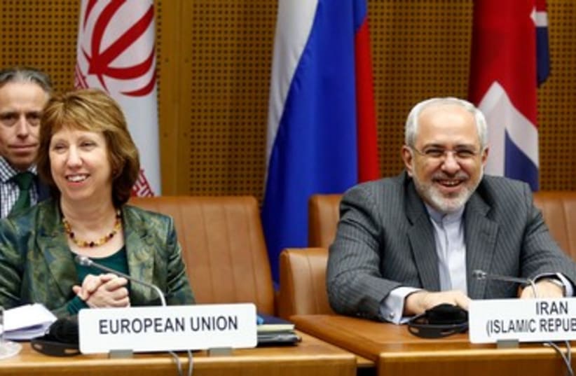 The EU's Ashton and Iran's Zarif in Vienna, February 18, 2014. (photo credit: REUTERS)