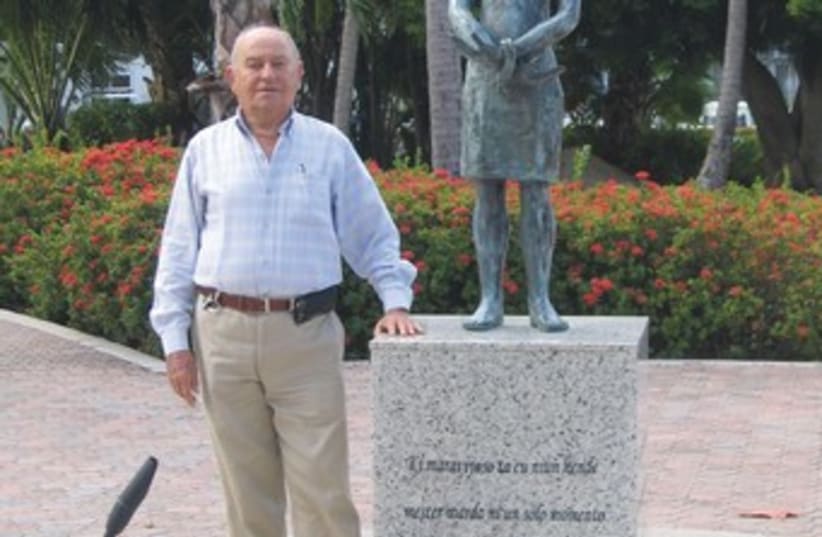 DAVID CYBUL, the Aruba Jewish community leader, in front of the Anne Frank memorial. (photo credit: BEN G. FRANK)