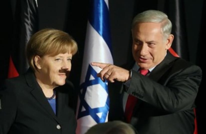 The Netanyahu-Merkel photograph that caused a viral sensation. (photo credit: MARC ISRAEL SELLEM)