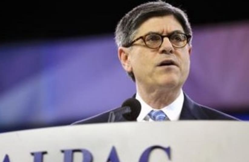U.S. Treasury Secretary Jack Lew makes remarks to the American Israel Public Affairs Committee (AIPAC), at their annual policy conference, in Washington March 2, 2014.  (photo credit: REUTERS)