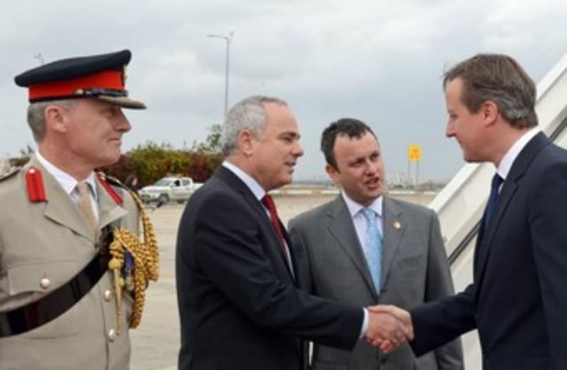 Steinitz greets Cameron at Ben-Gurion Airport (photo credit: GPO)