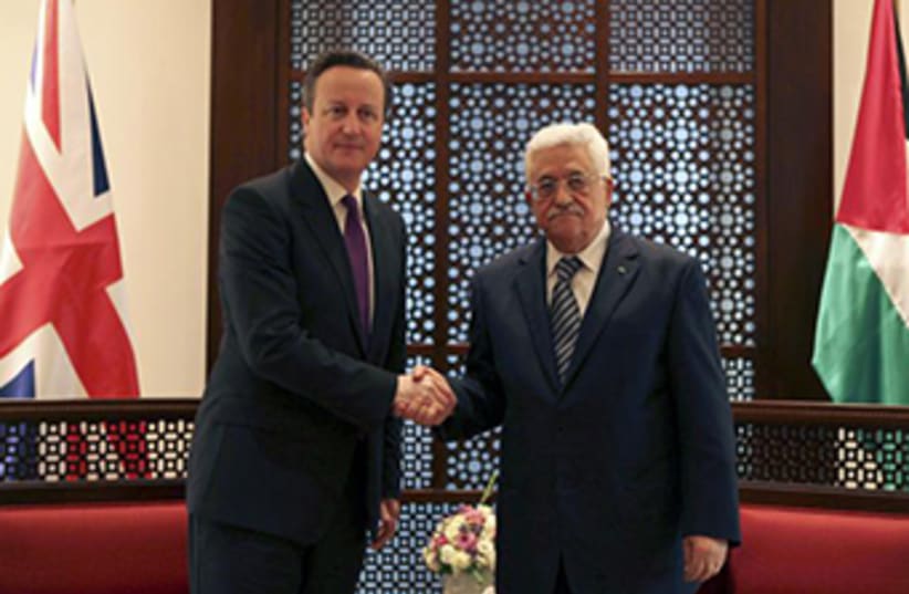 Palestinian President Mahmoud Abbas with British PM David Cameron (photo credit: REUTERS)