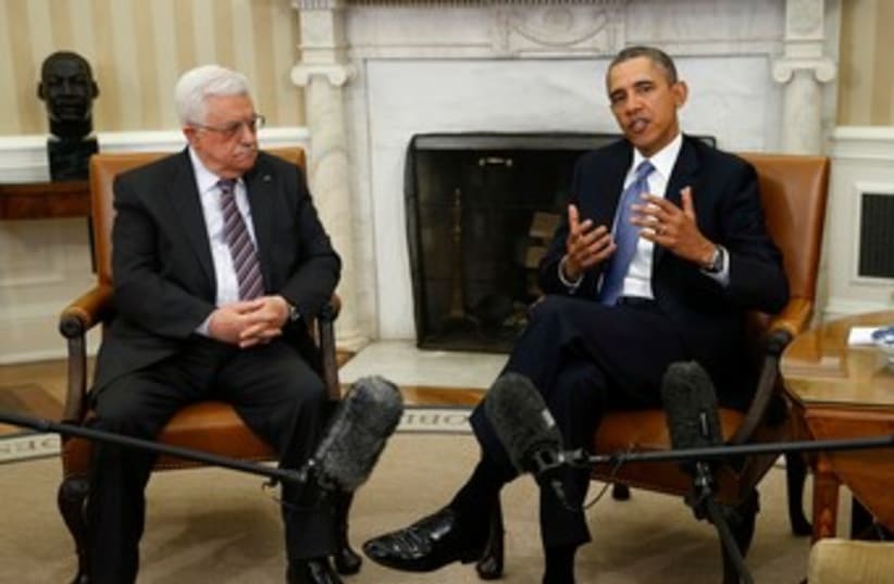 Obama hosts Abbas at the White House, March 17, 2014 (photo credit: REUTERS)