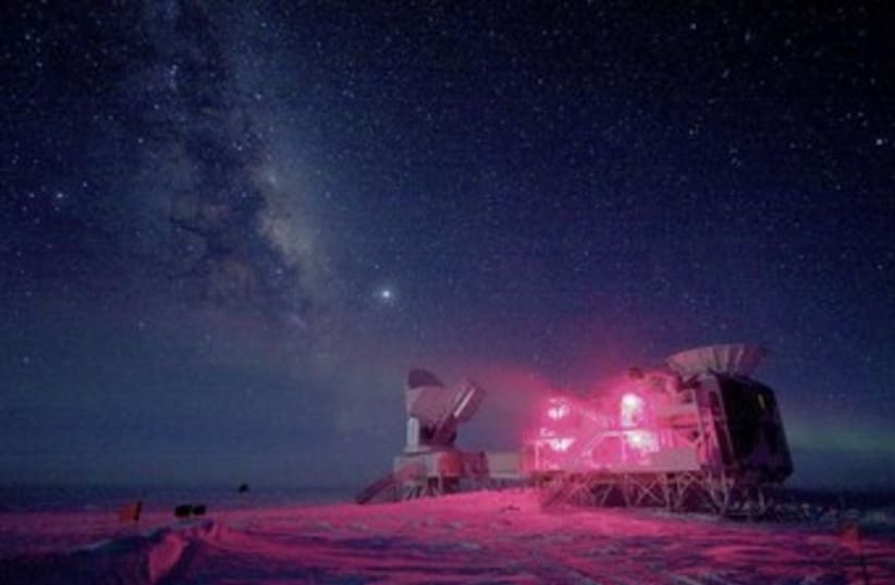 The 10-meter South Pole Telescope and the BICEP Telescope at Amundsen-Scott South Pole Station. (photo credit: REUTERS)