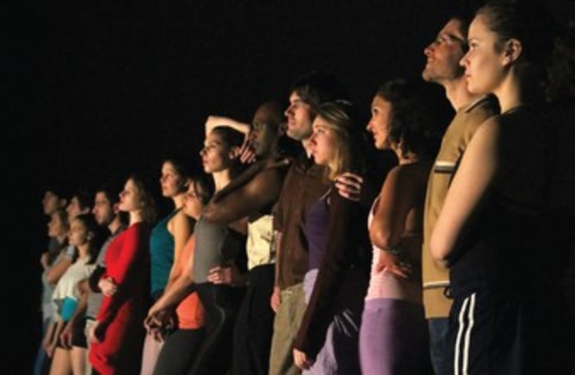 ALIVE AND Kicking: The cast of Encore Theater’s production of ‘A Chorus Line.’ (photo credit: ELIANNA)