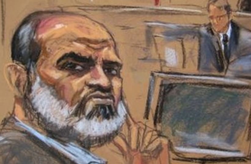 Suleiman Abu Ghaith listens during his trial on terrorism charges in federal court in New York in this March 24, 2014 court sketch. (photo credit: REUTERS)