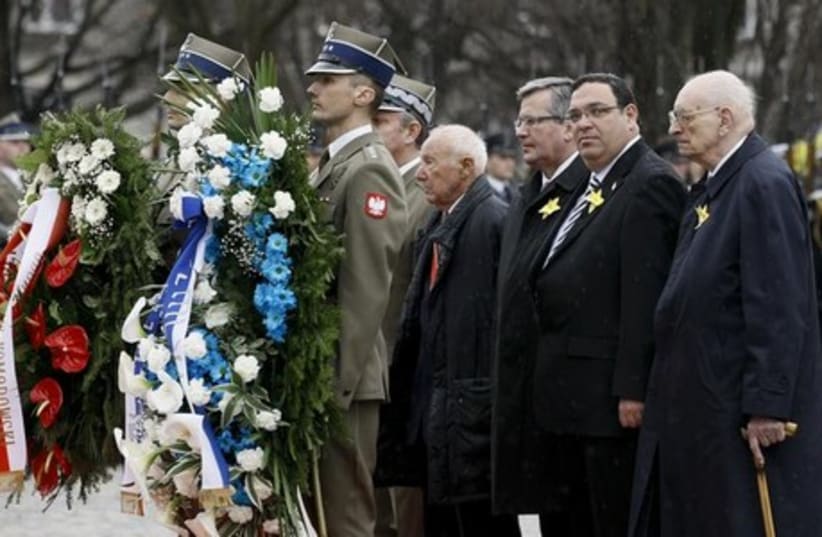 Ceremony commemorating the 70th anniversary of the Warsaw Ghetto Uprising,  April 19, 2013.  (photo credit: REUTERS)