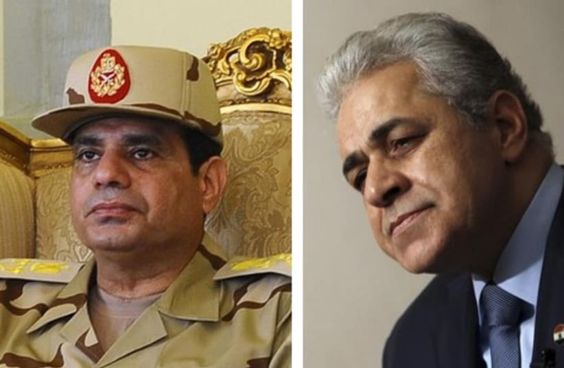 Former Egyptian army chief Abdel Fattah al-Sisi (R) and Popular Current leader Hamdeen Sabahy (L). (photo credit: REUTERS)