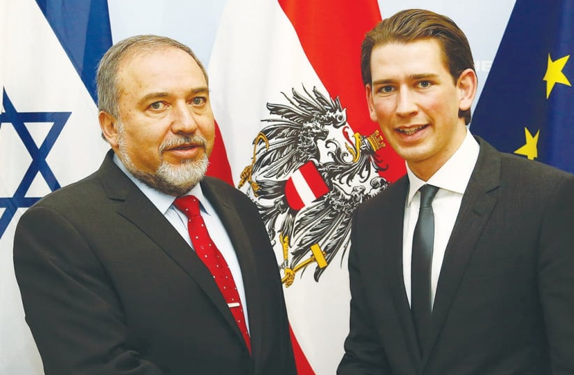 Foreign Minister Avigdor Liberman and Austrian Foreign Minister Sebastian Kurz. (photo credit: COURTESY AUSTRIAN FM, TATIC)