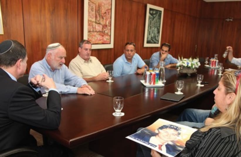 ALMAGOR MEMBERS meet with Knesset Speaker Yuli Edelstein (left) at the Knesset yesterday. (photo credit: KNESSET SPOKESMAN'S OFFICE)