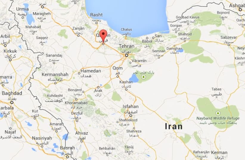 Map indicating city of Qavzin, Iran (photo credit: screenshot)