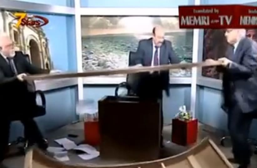 Jordanian commentators tear apart studio (photo credit: YOUTUBE SCREENSHOT)