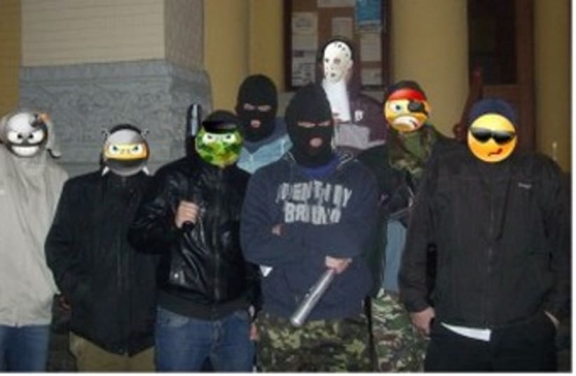 Members of Kiev’s recently-established Jewish rapid intervention force (photo credit: JTA)