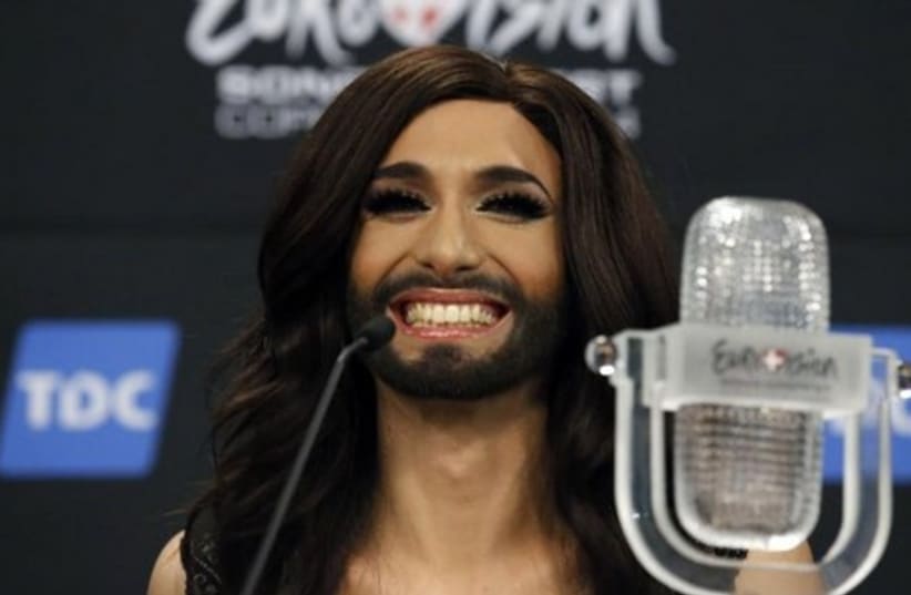 Austrian drag queen Conchita Wurst wins the 59th annual Eurovision Song Contest. (photo credit: REUTERS)