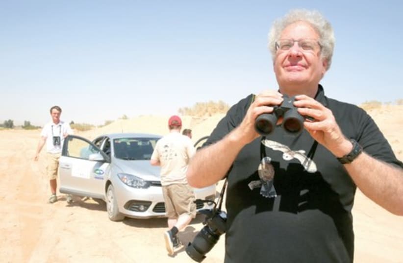  Ornithologist Yossi Leshem participates in the ‘Champion of the Flyway’ international birding competition in Eilat in early April (photo credit: NATI SHOHAT / FLASH 90)