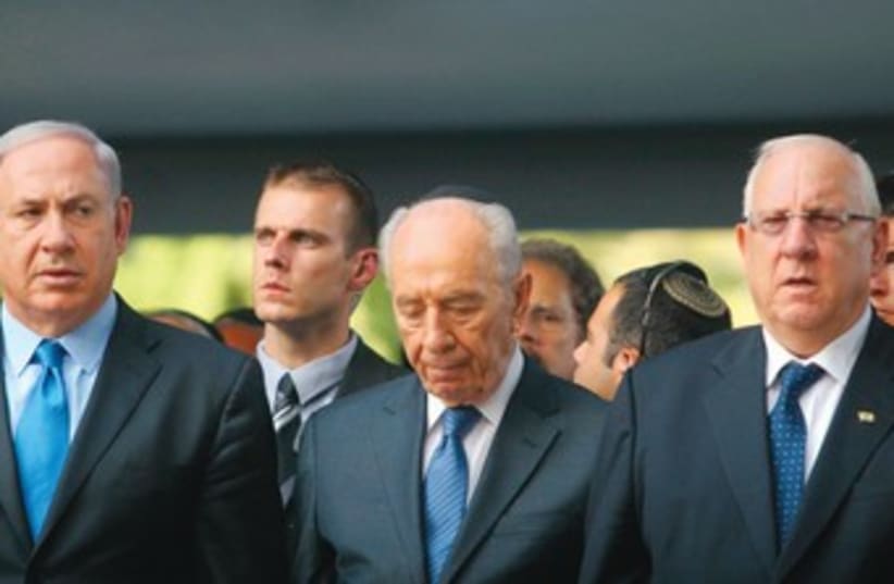 Netanyahu, Peres and Rivlin (photo credit: REUTERS)