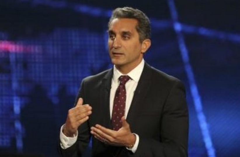 Egyptian satirist Bassem Youssef talks during a news conference in Cairo June 2, 2014. (photo credit: REUTERS)