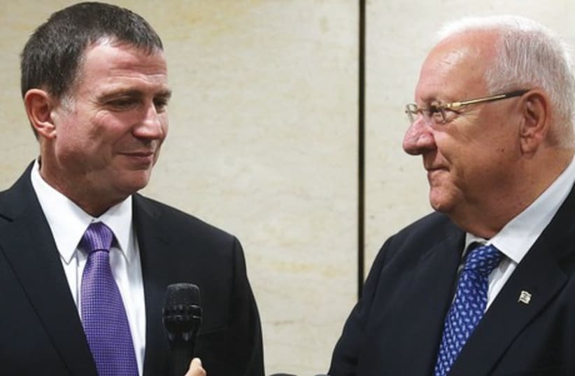 PRESIDENTIAL CANDIDATE Reuven Rivlin (right) with Knesset Speaker Yuli Edelstein. (photo credit: MARC ISRAEL SELLEM/THE JERUSALEM POST)
