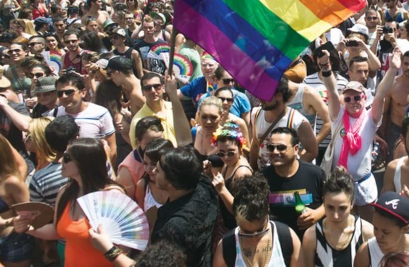 Thousands of people march in the 2013 Gay Pride parade in Tel Aviv. (photo credit: REUTERS)
