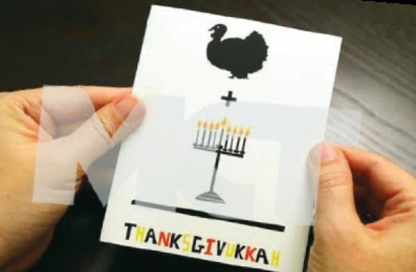 convergence of Hanukka and Thanksgiving in 2013 allowed Jewish-Americans to embrace two identities at the same time. (photo credit: MCT)