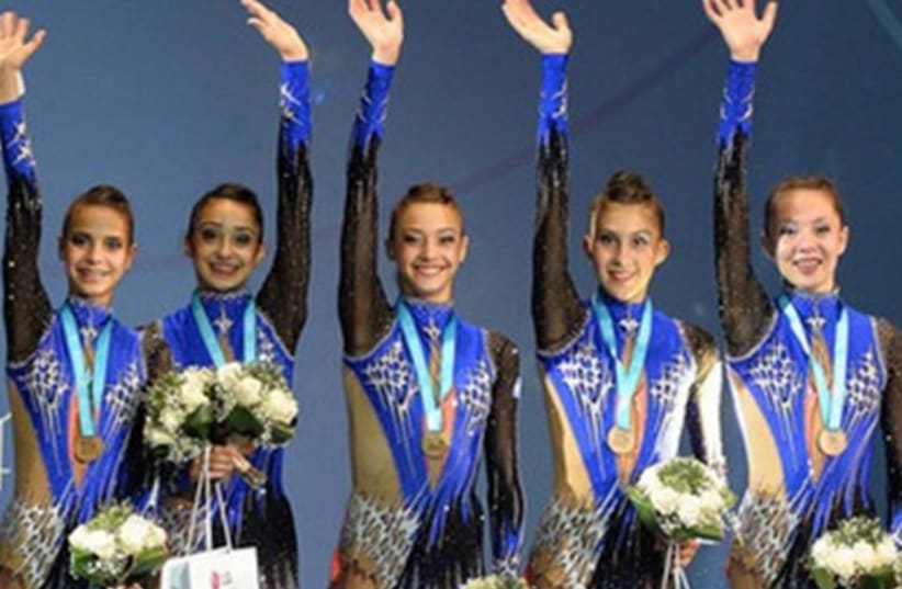 Israel’s national rhythmic gymnastics team just missed out on claiming its second medal at the European Championships yesterday. (photo credit: AMIT SHUSSEL / COURTESY)