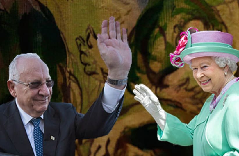 Queen Elizabeth greets president-elect Reuven Rivlin (photo credit: REUTERS)