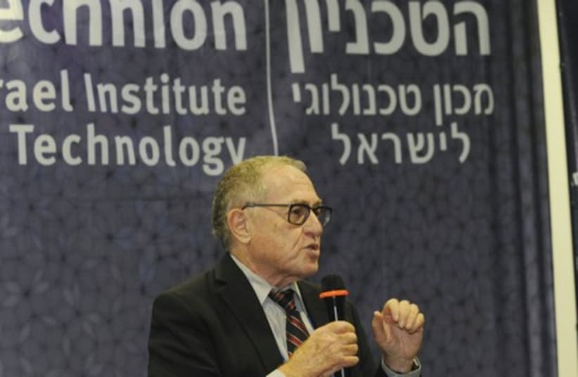 ALAN DERSHOWITZ speaks at the Technion yesterday. (photo credit: TECHNION)