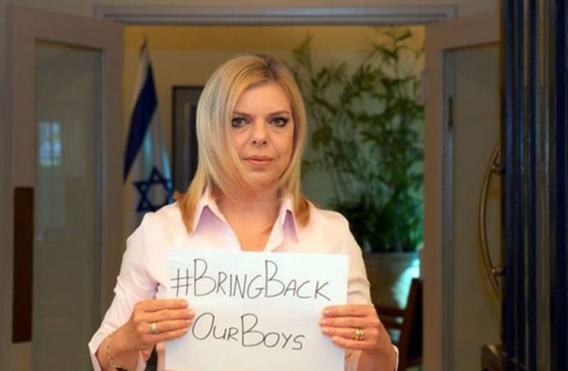 Sara Netanyahu in #Bringourboysback campaign (photo credit: PRIME MINISTER'S OFFICE)