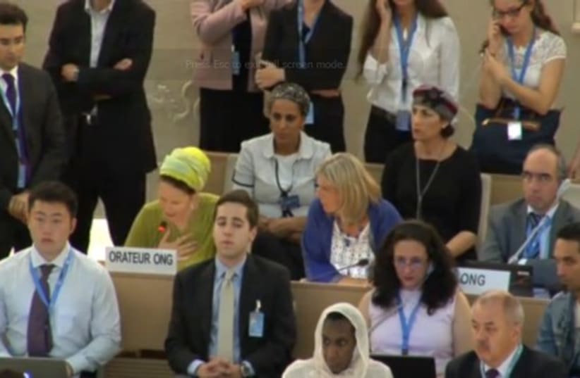 Racheli Fraenkel Mother of kidnapped Israeli teen speaks to UN Human Rights Council (photo credit: screenshot)