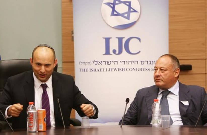 Jerusalem and Diaspora Affairs Minister Naftali Bennett and IJC President Vladimir Sloutsker. (photo credit: YOEL BALINKO / ISRAELI-JEWISH CONGRESS)