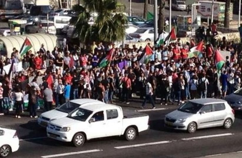 Hundreds of Israeli Arabs demonstrate against the IDF near Umm al-Fahm. (photo credit: ISRAEL POLICE)